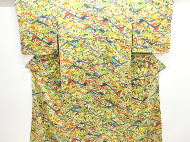 アンティーク　型染　四季模様着物